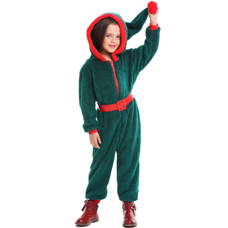 Gemütlicher Weihnachts-Overall für Mädchen mit Kapuze und Gürtel