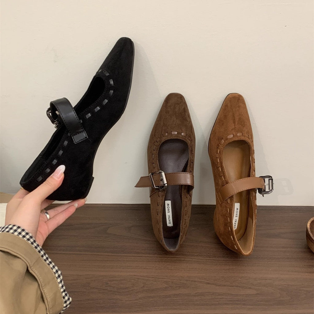 Damen Ballerinas mit modischer Schnallenapplikation und elegantem Spitzendesign EB