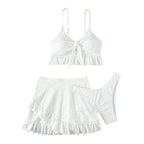 Damen Crop-Top und Röckchen Set mit verspieltem Rüschendesign EB
