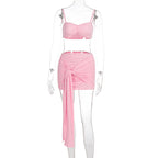 Damen Crop Top und Rock Set mit modischen Raffungselementen EB