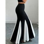 Damen Eleganter Maxi-Rock mit kontrastierenden Volantdetails und hohem Bund EB