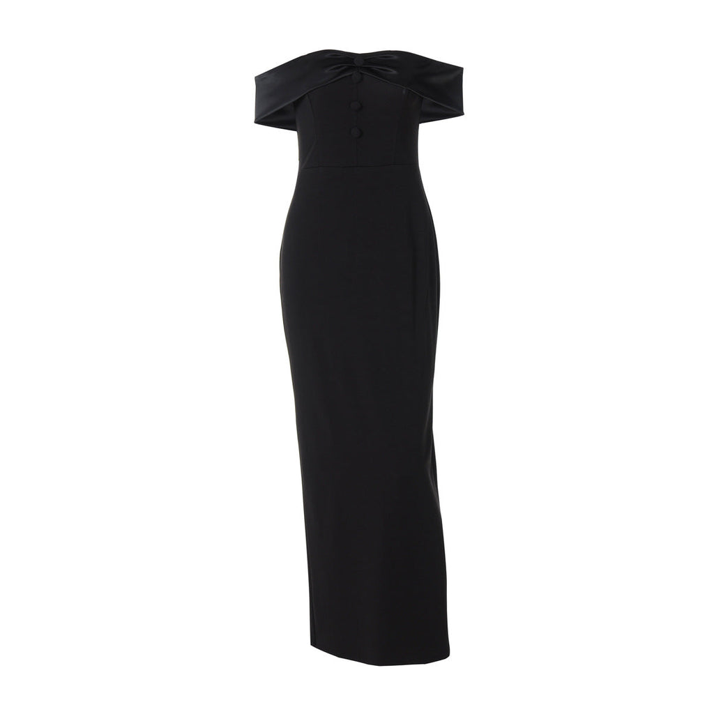 Damen Damenhaftes Maxi-Kleid mit off-shoulder Design und eleganten Knopfdetails EB
