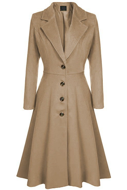 Damen Eleganter Wollmantel mit tailliertem Schnitt und langen Ärmeln EB