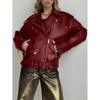 Damen Kunstleder Bikerjacke mit Nieten