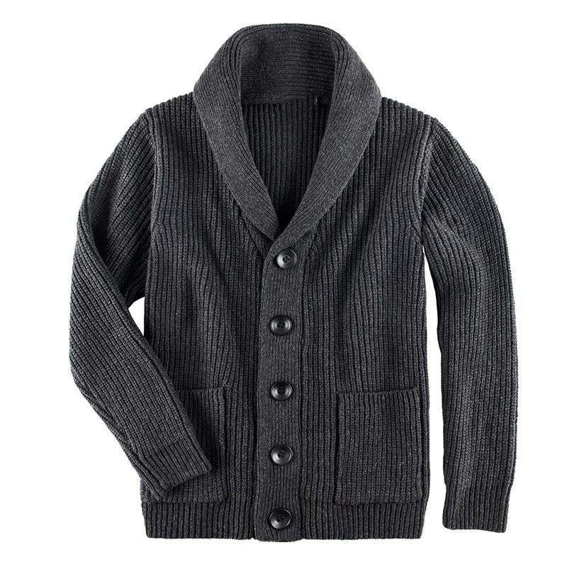 Damen Grobstrick Pulloverjacke mit elegantem Schalkragen und knöpfen EB