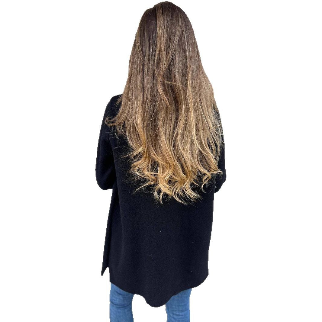 Damen Fleece-Mantel mit doppelter Knopfleiste und großem Revers EB