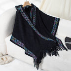 Damen eleganter Poncho mit hochwertigem Strukturdesign und Fransen EB