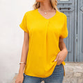 Damen elegantes V-Ausschnitt Bluse mit Falten und seitlichen Schlitzen EB