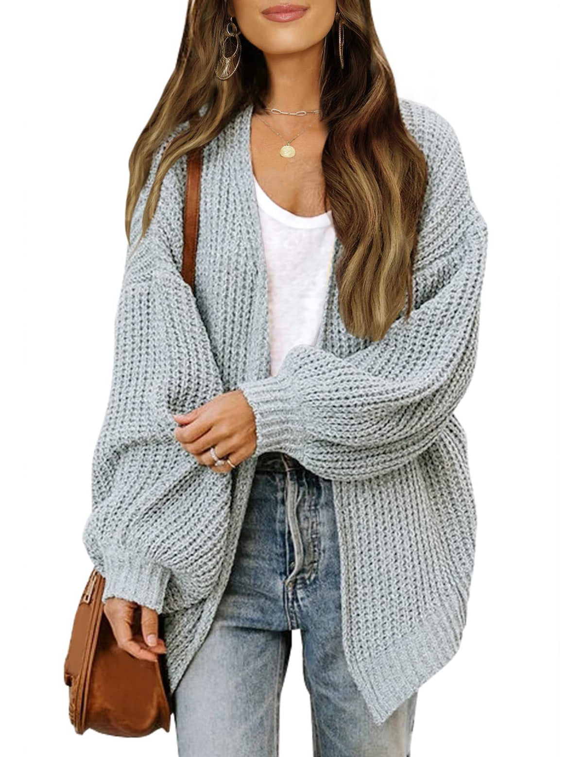 Damen Grob gestrickter Cardigan mit überschnittenen Schultern EB