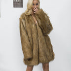 Damen Eleganter Kunstpelzmantel mit langem Schnitt und breitem Kragen EB