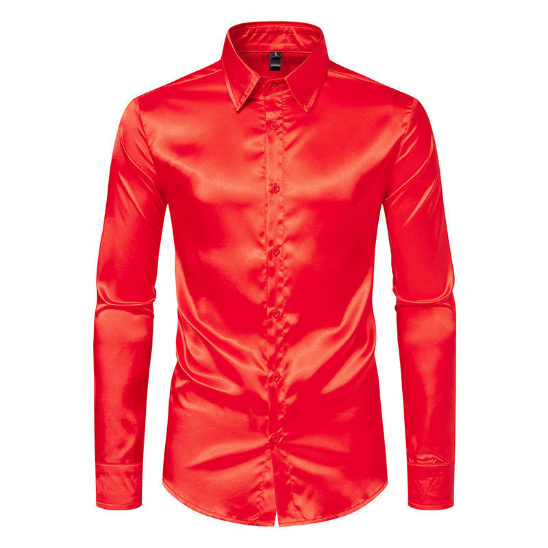 Herren Elegantes Satin-Hemd mit glänzender Oberfläche und modernem Schnitt EB