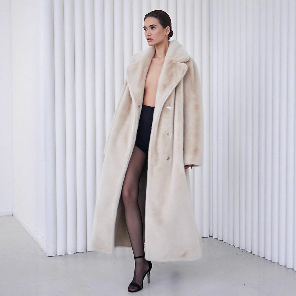 Damen Eleganter, gefütterter Wintermantel mit breitem Revers EB