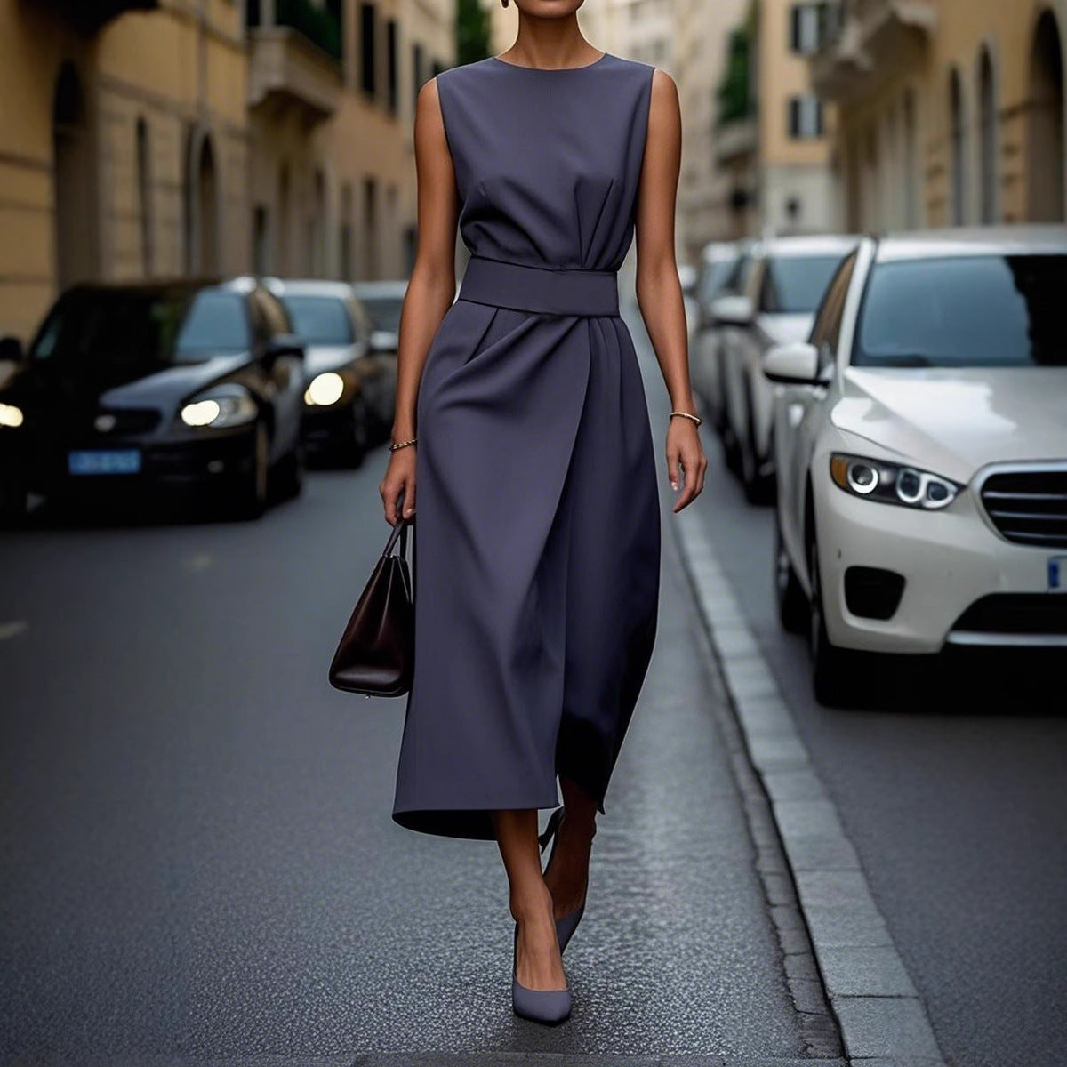 Damen elegantes Maxikleid mit figurbetonter Silhouette und seitlichem Schlitz EB