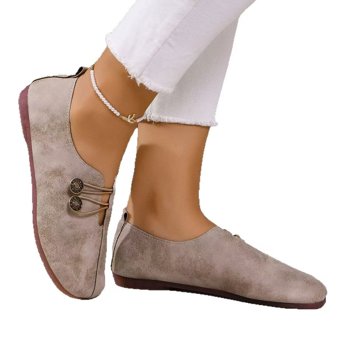 Damen Bequeme Ballerina-Schuhe mit dekorativem Knopf-Detail EB