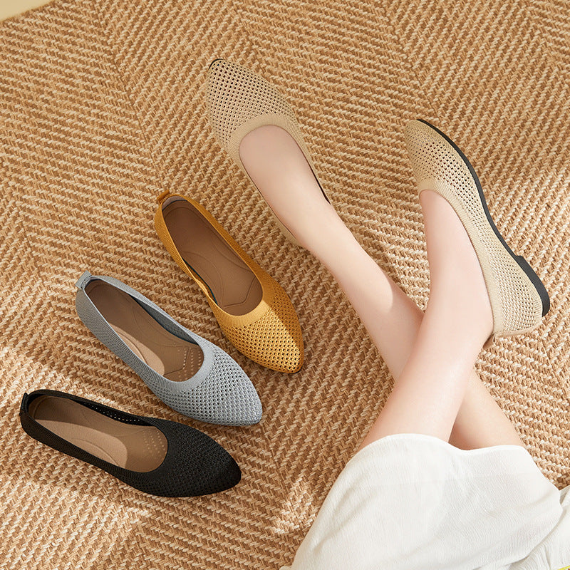Damen Bequeme Strick-Ballerinas mit luftdurchlässigem Obermaterial EB