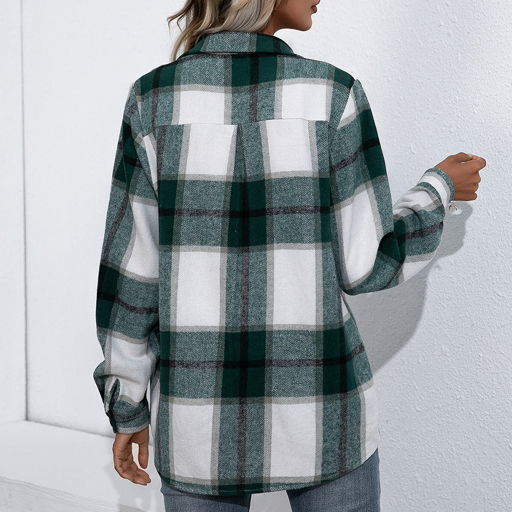 Damen Karierte Flanelljacke mit komfortablem Schnitt und praktischen Taschendetails EB