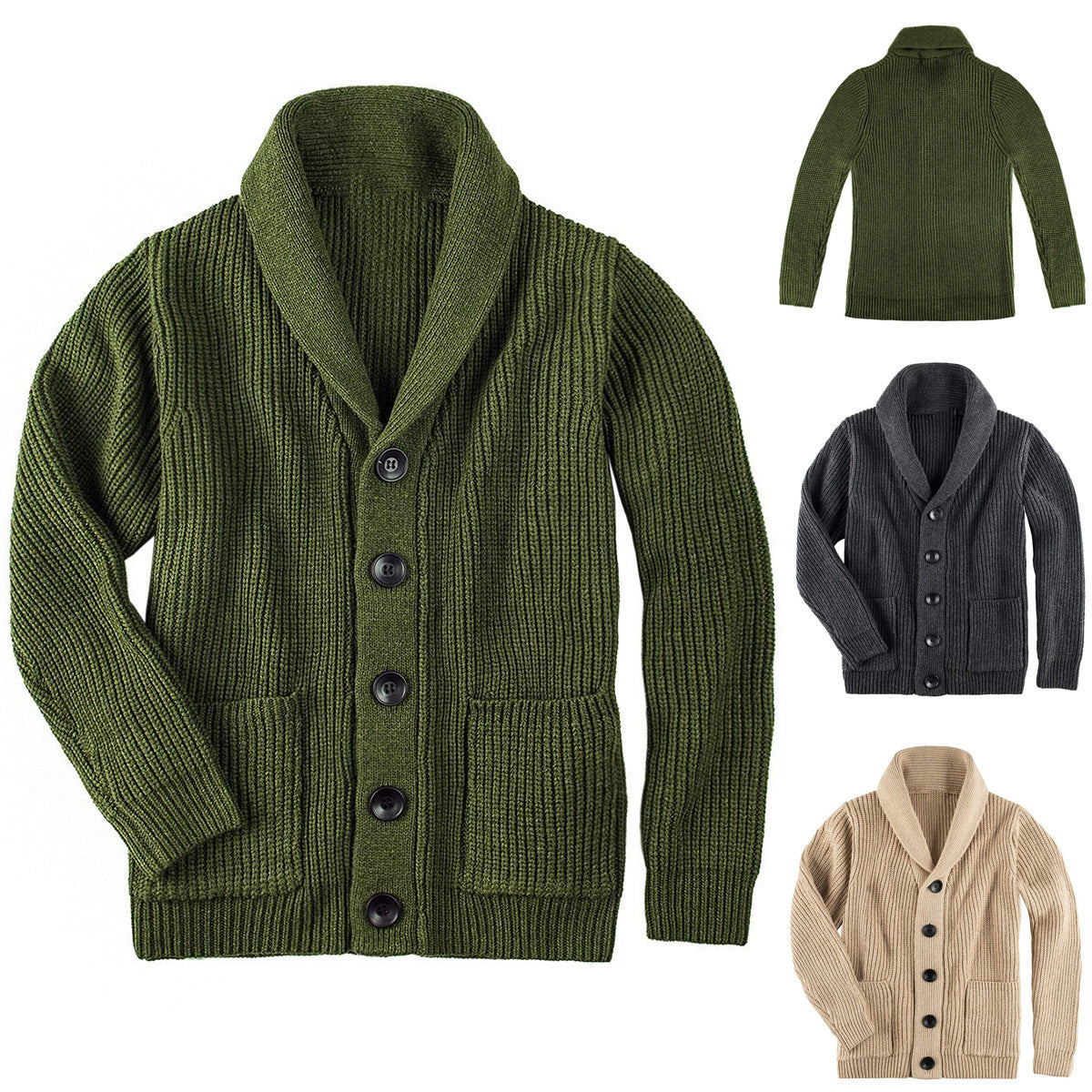 Damen Grobstrick Pulloverjacke mit elegantem Schalkragen und knöpfen EB