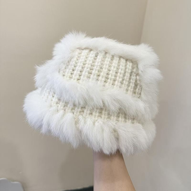 Gemütlicher Strick-Bucket-Hat mit Kunstfell