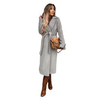 Damen eleganter Wollmantel mit Gürtel und klassischem Revers EB