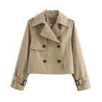 Damen cropped Trenchcoat mit doppelter Knopfleiste und verstellbaren Ärmeln EB