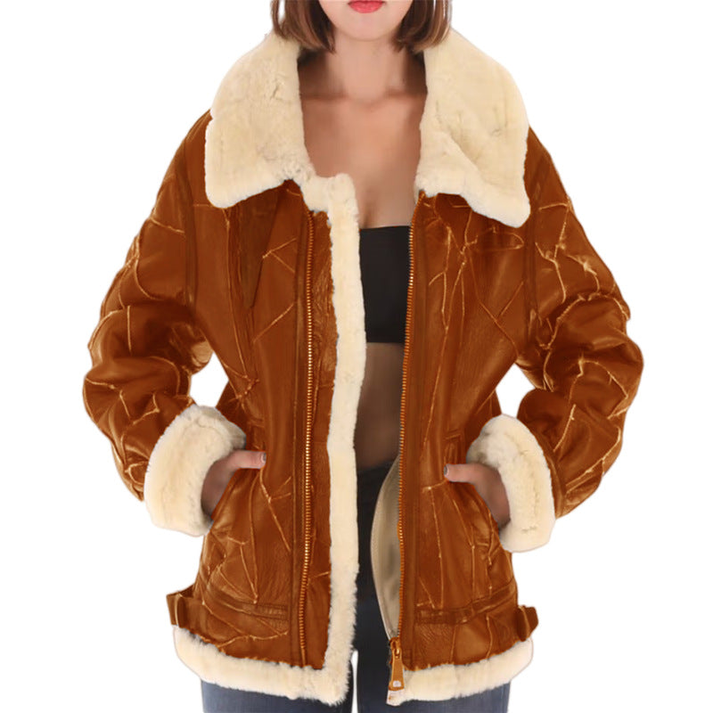 Damen Kunstfell gefütterte Pilotenjacke EB