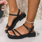 Damen bequeme Riemchensandalen mit robustem Plateau EB