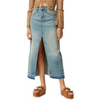 Damen Langer Denim-Rock mit Schlitz und moderner Waschung EB