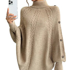 Damen Eleganter Strickponcho mit Rollkragen und Zopfmuster EB