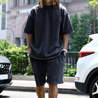 EB | Lockeres T-Shirt Shorts einfarbiges Set