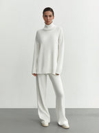 Damen Modisches Strickensemble mit hohem Kragen und weitem Schnitt EB