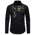Herren elegantes Langarmhemd mit floraler Stickerei EB