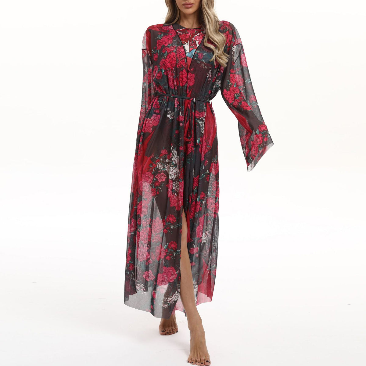 Damen eleganter Strandkimono mit floralem Muster EB