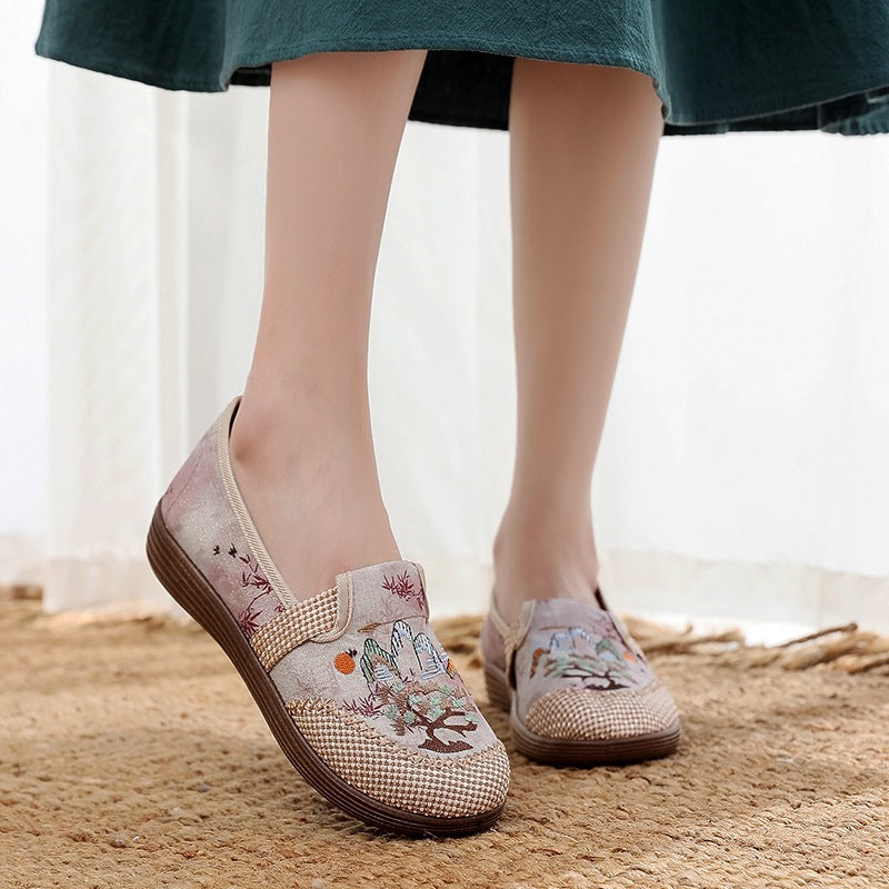 Damen bequeme Mokassins mit handgefertigtem Blumenmuster EB