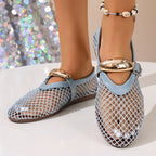 Damen Ballerinas mit modischem Netzdesign und dekorativem Riemchen EB