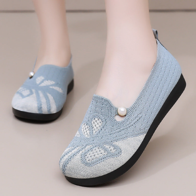 Damen Bequeme Slipper mit dekorativem Strickmuster und Perlenverzierung EB