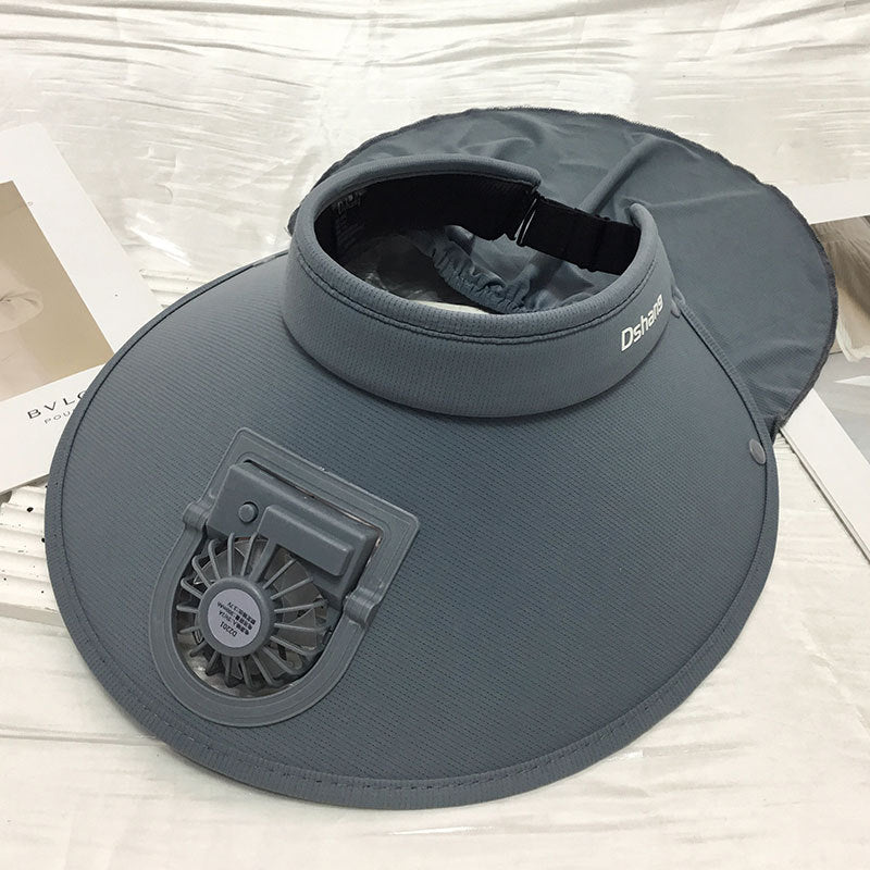 Große UV-Schutz-Sonnenblende mit abnehmbarem Mini-Ventilator und Nackenschutz