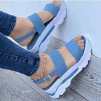 Damen Komfortable Plattform-Sandalen mit breiten Riemen und rutschfester Sohle EB