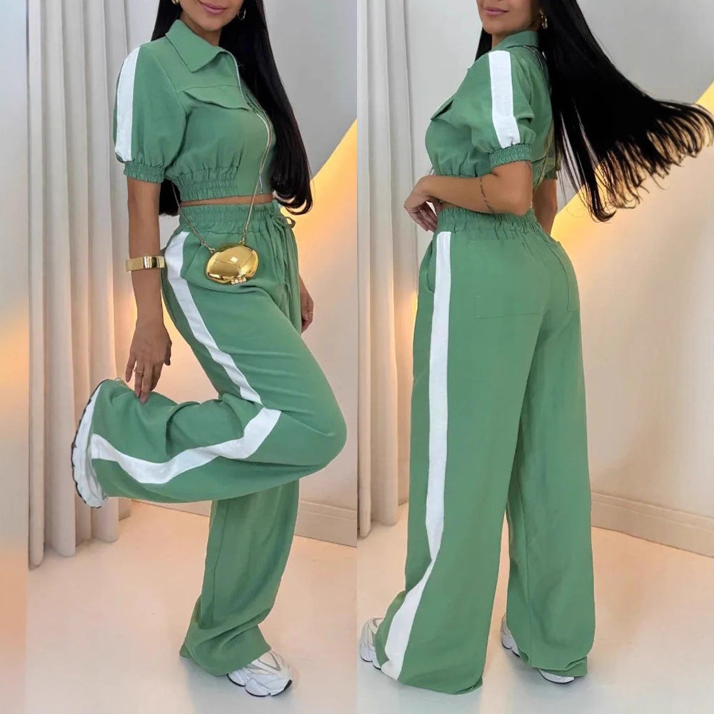 Lässiger Damen-Jumpsuit mit Reißverschluss und Palazzo-Bein