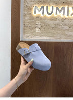 Damen bequeme Clogs mit dekorativem Schnallenverschluss und hochwertigem Veloursleder EB