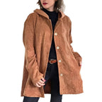 Damen Fleece-Hoodie-Mantel mit Knopfleiste und geripptem Design EB