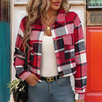Damen Karierte Baumwolljacke mit modischem Schnitt und Taschen EB