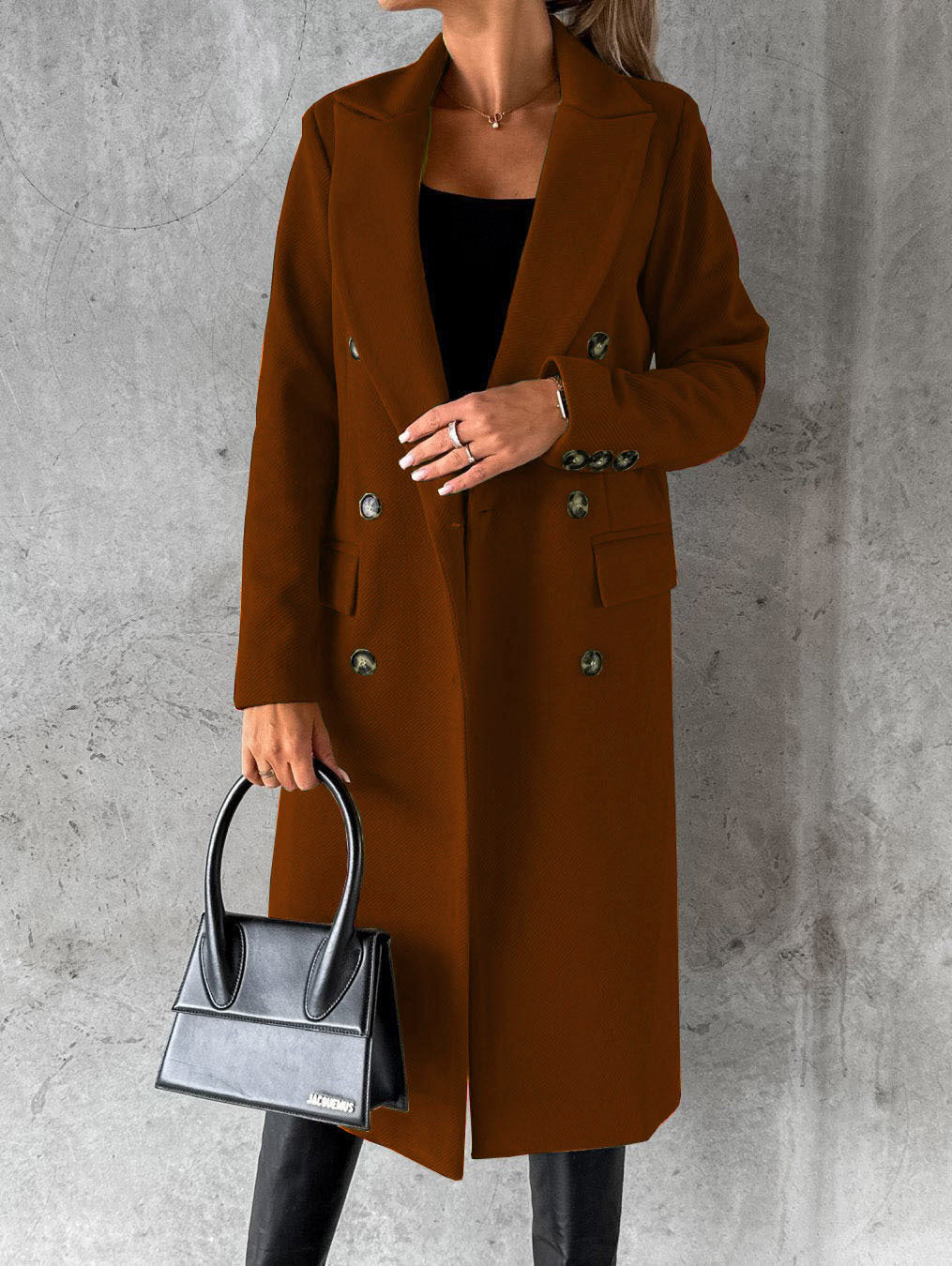 Damen nan doppelreihiger Mantel mit Reverskragen, Pattentaschen und knielangem Schnitt EB