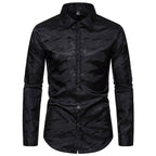 Herren elegantes Langarmhemd mit schimmerndem Wellenmuster EB