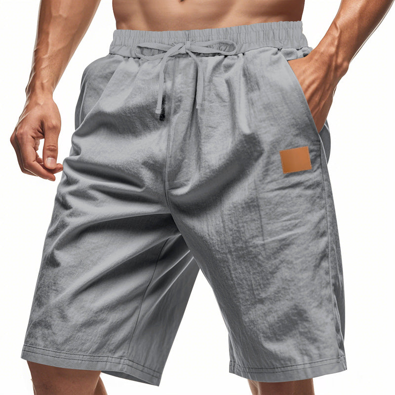 Herren nan leichte Freizeit-Bermudashorts mit Elastikbund, Kordelzug und dezenter Lederapplikation EB
