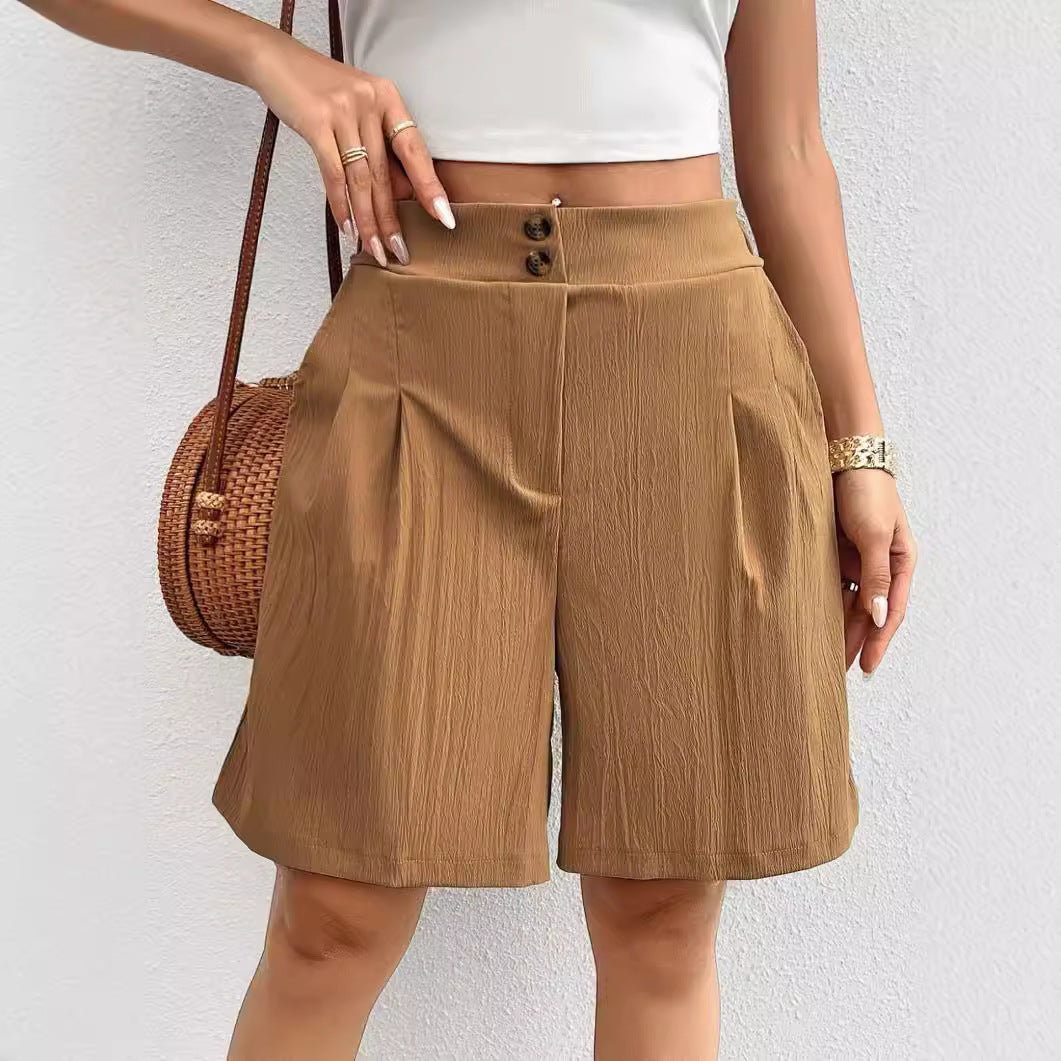 Damen Hochtaillierte Shorts mit doppeltem Knopfverschluss und Falten EB