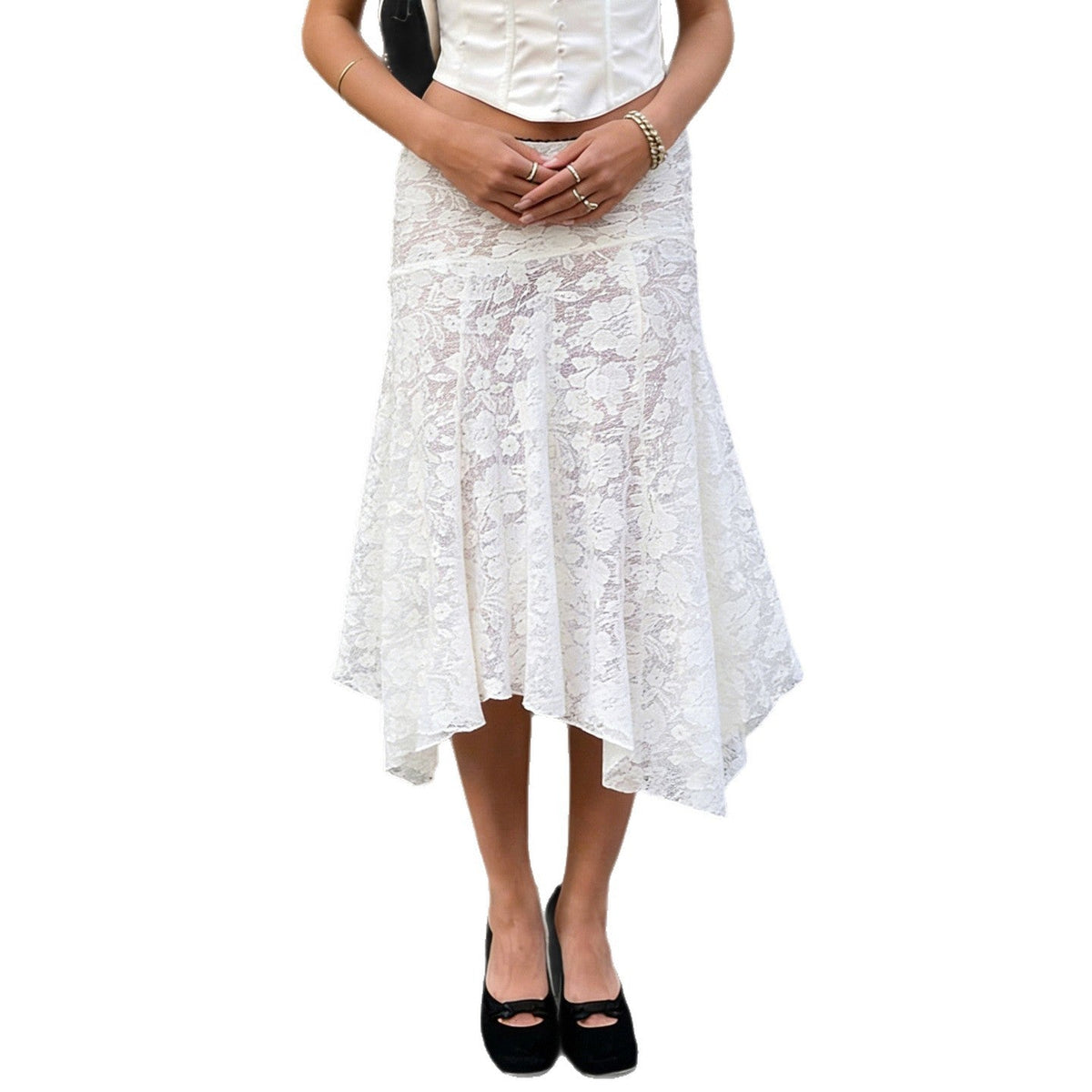 Damen eleganter Spitzenrock mit asymmetrischem Schnitt EB