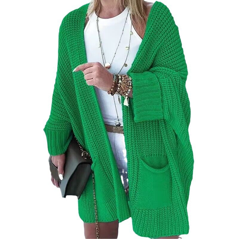 Women Oversize Chunky Knit Cardigan with Wide Shawl Collar and Patch Pockets Mune Fashion