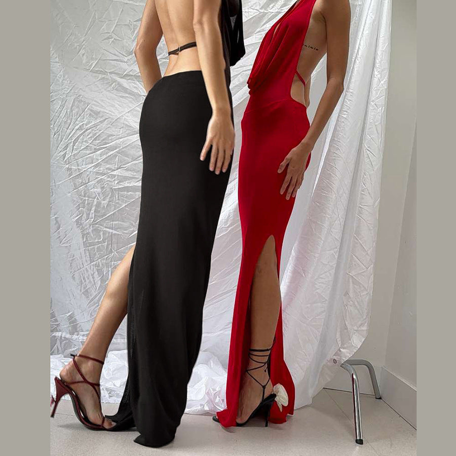Damen Elegantes Abendkleid mit schimmerndem tiefem V-Ausschnitt und figurschmeichelnder Silhouette EB