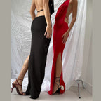 Damen Elegantes Abendkleid mit schimmerndem tiefem V-Ausschnitt und figurschmeichelnder Silhouette EB
