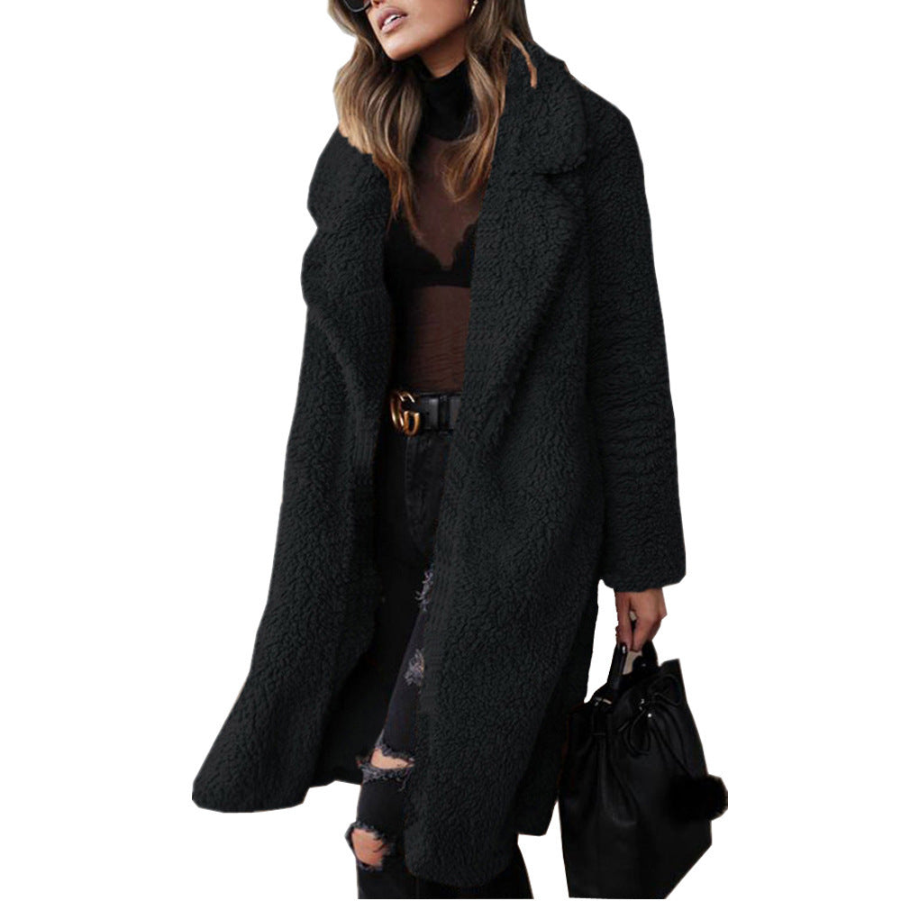 Damen kuscheliger Teddy-Mantel mit elegantem Revers und praktischen Taschen EB